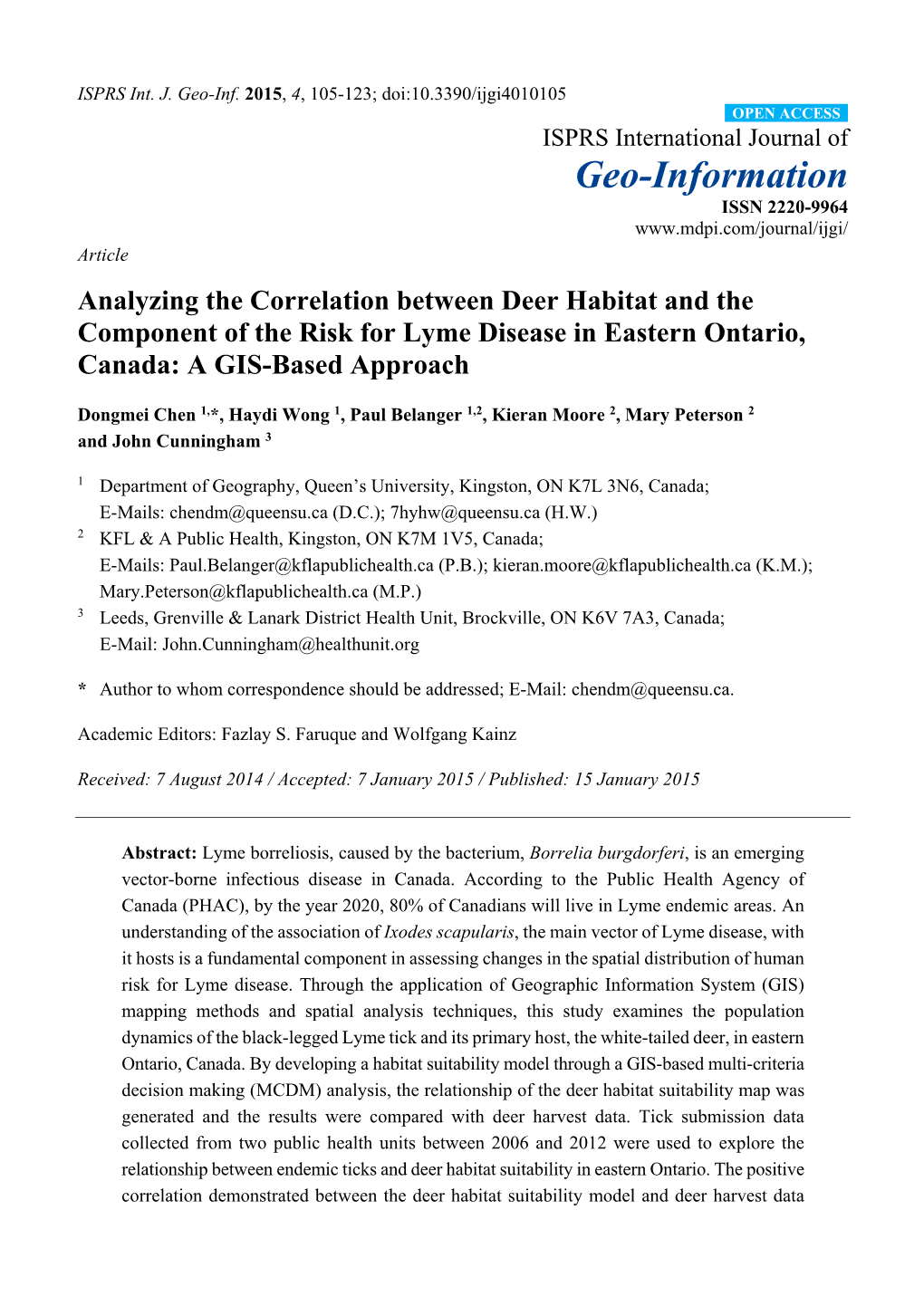 Analyzing the Correlation Between Deer Habitat and the Component of the Risk for Lyme Disease in Eastern Ontario, Canada: a GIS-Based Approach