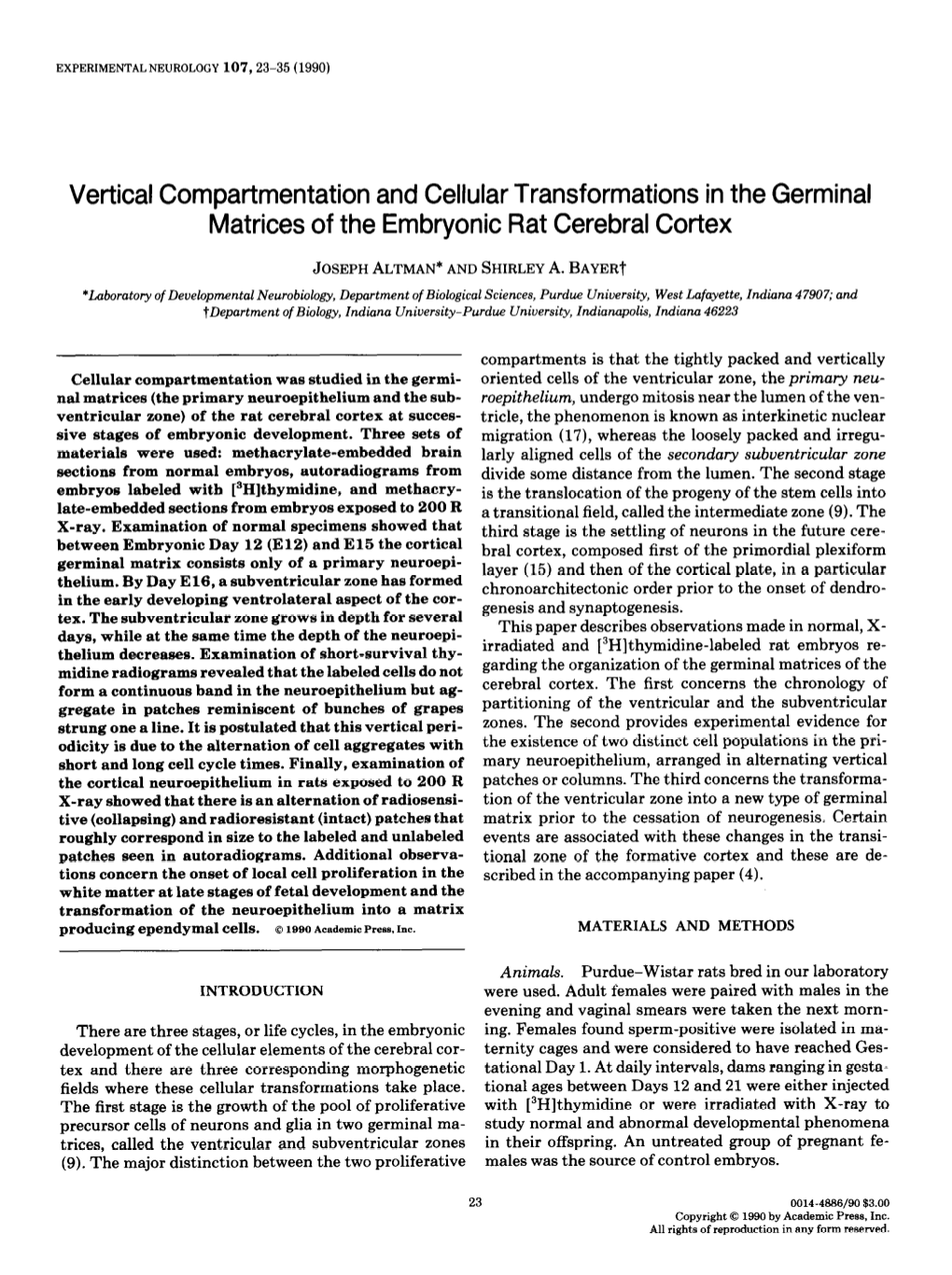 Vertical Compartmentation and Cellular Transformations in the Germinal Matrices of the Embryonic Rat Cerebral Cortex
