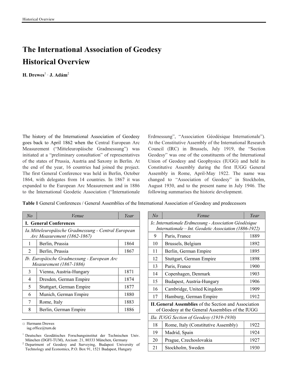 The International Association of Geodesy Historical Overview