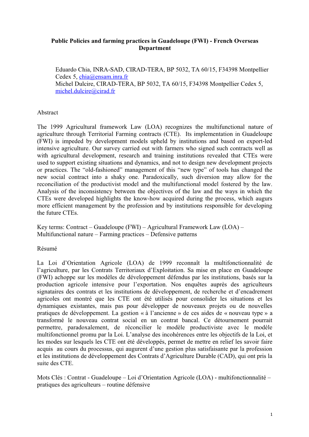 Public Policies And Farming Practices Changes In Guadeloupe (FWI)French Overseas Department