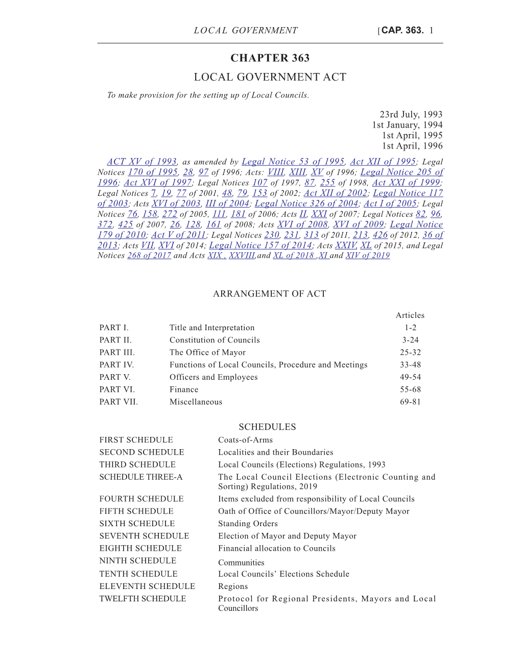 CHAPTER 363 LOCAL GOVERNMENT ACT to Make Provision for the Setting up of Local Councils