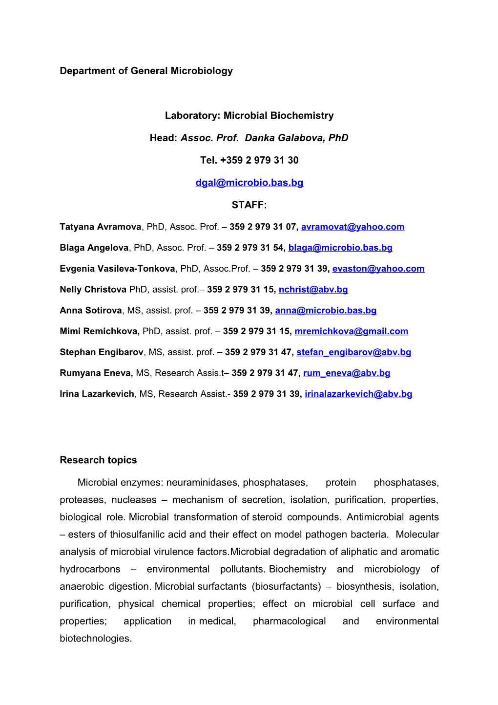 Department of General Microbiology