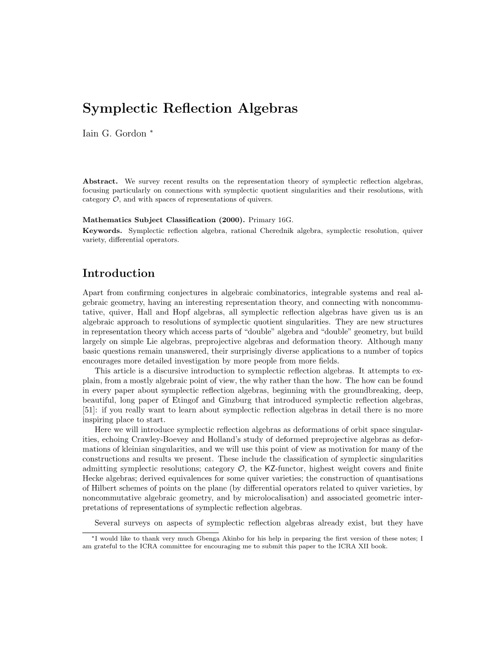 Symplectic Reflection Algebras