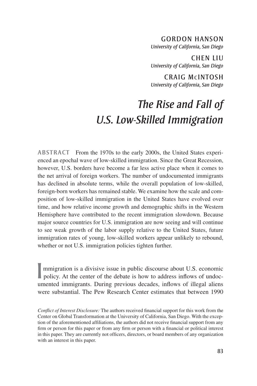 The Rise and Fall of U.S. Low-Skilled Immigration