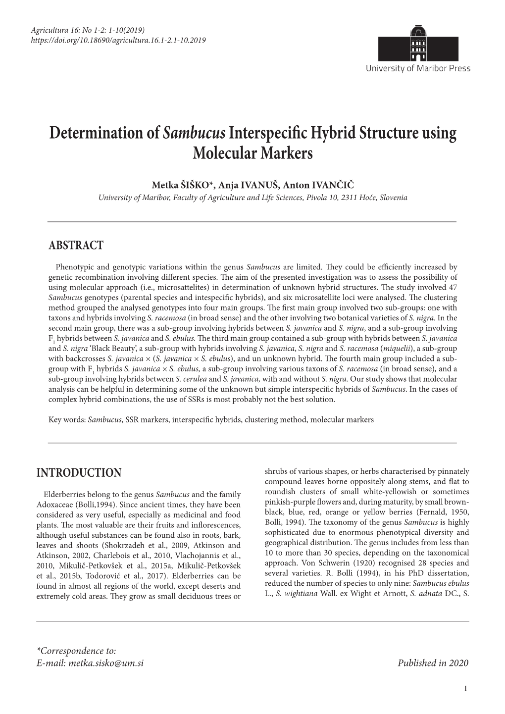 Determination of Sambucusinterspecific Hybrid