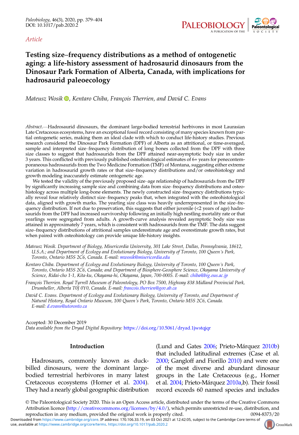 Testing Size–Frequency Distributions As a Method of Ontogenetic Aging: A