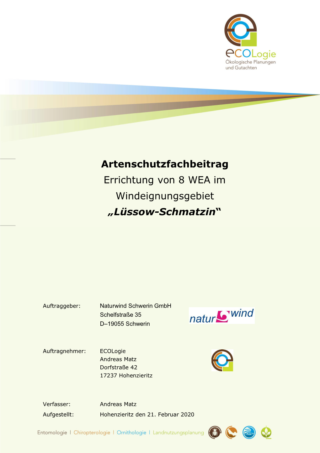 Artenschutzfachbeitrag Errichtung Von 8 WEA Im Windeignungsgebiet „Lüssow-Schmatzin“