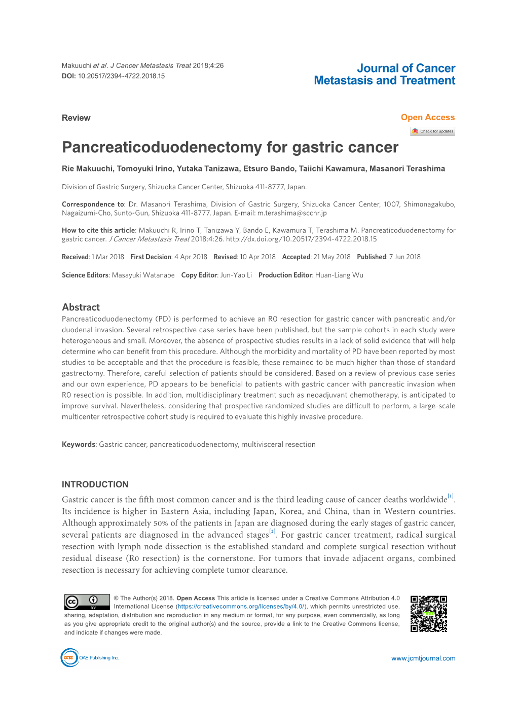 Pancreaticoduodenectomy for Gastric Cancer