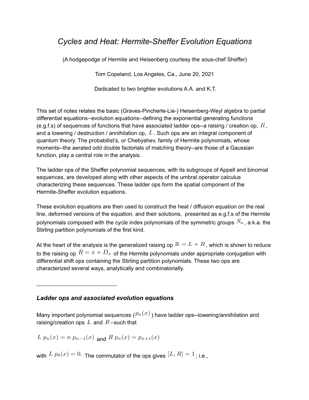 WDP Cycles and Heat: Hermite-Sheffer Evolution Equations