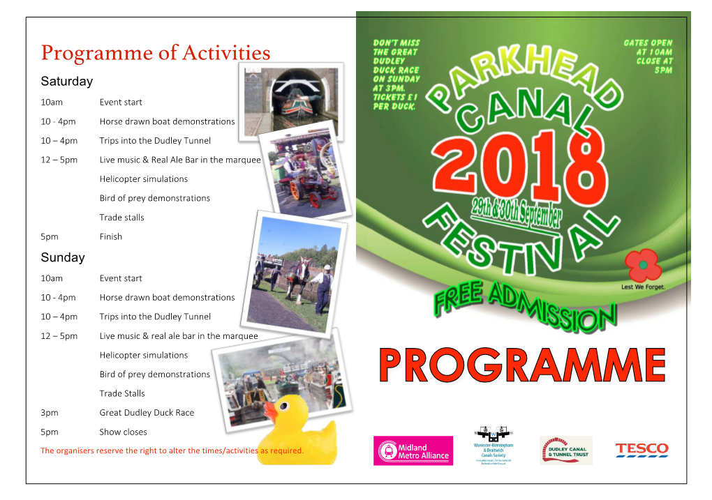 Programme of Activities Saturday 10Am Event Start