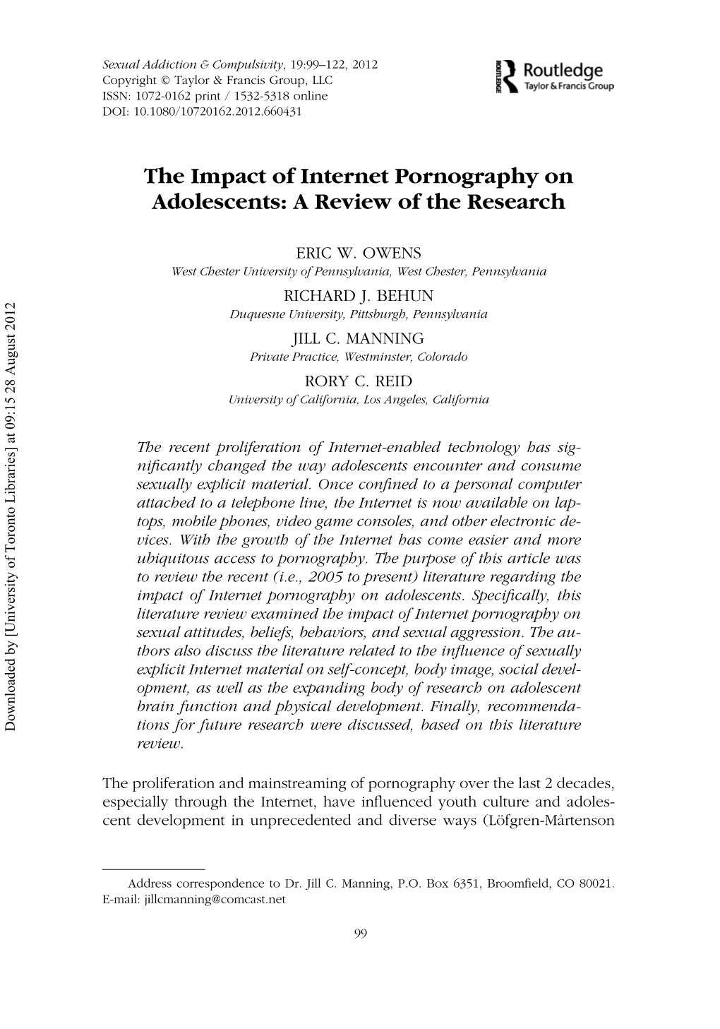 The Impact of Internet Pornography on Adolescents: a Review of the Research