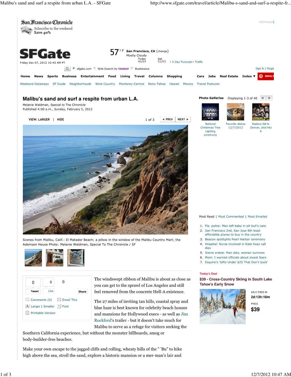 Malibu's Sand and Surf a Respite from Urban L.A. - Sfgate