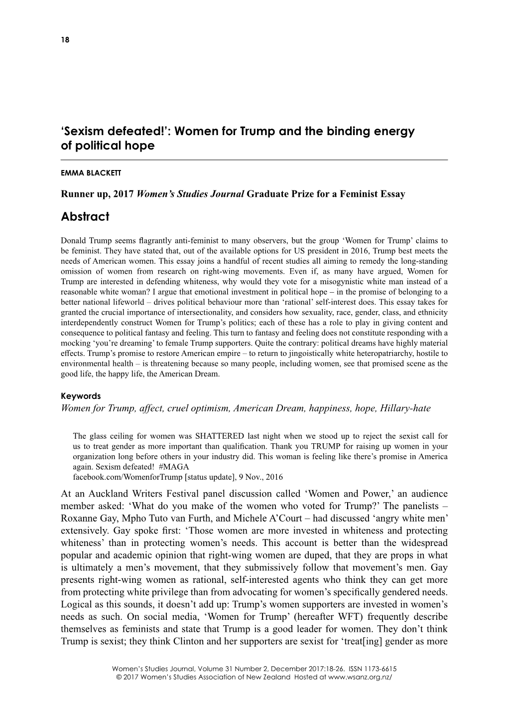 Women for Trump and the Binding Energy of Political Hope Abstract