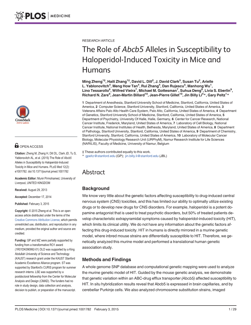 The Role of Abcb5 Alleles in Susceptibility to Haloperidol-Induced Toxicity in Mice and Humans