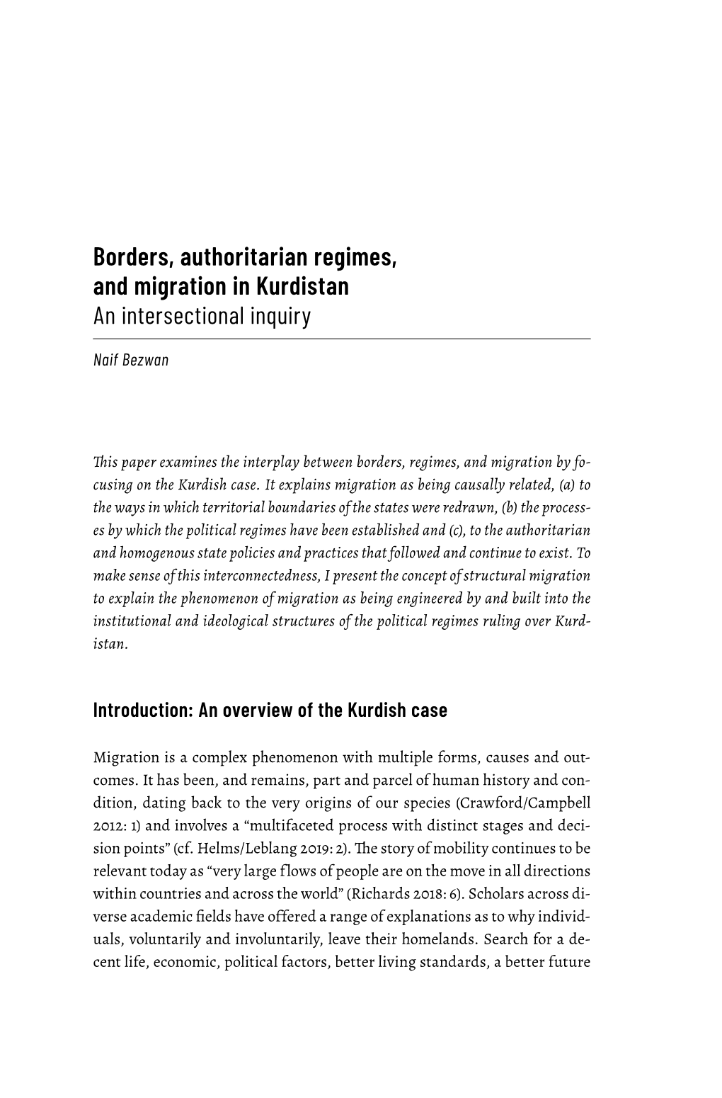 Borders, Authoritarian Regimes, and Migration in Kurdistan an Intersectional Inquiry