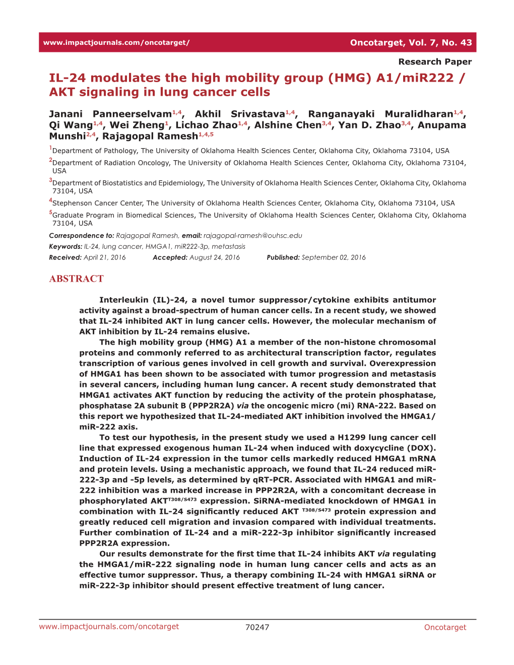 A1/Mir222 / AKT Signaling in Lung Cancer Cells