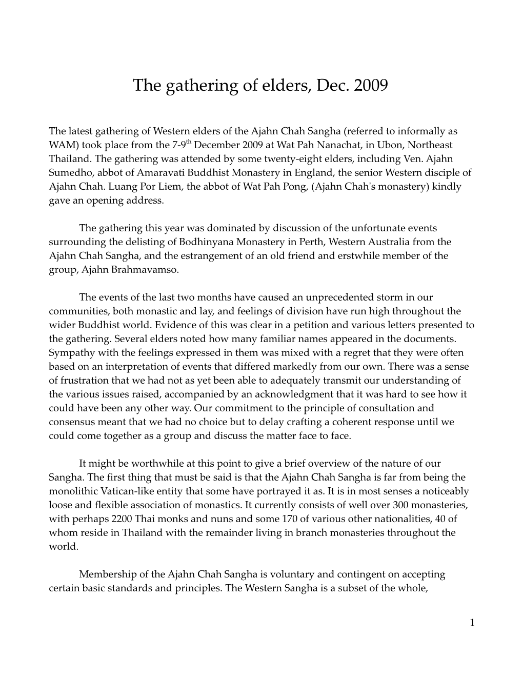 The Gathering of Elders, Dec. 2009