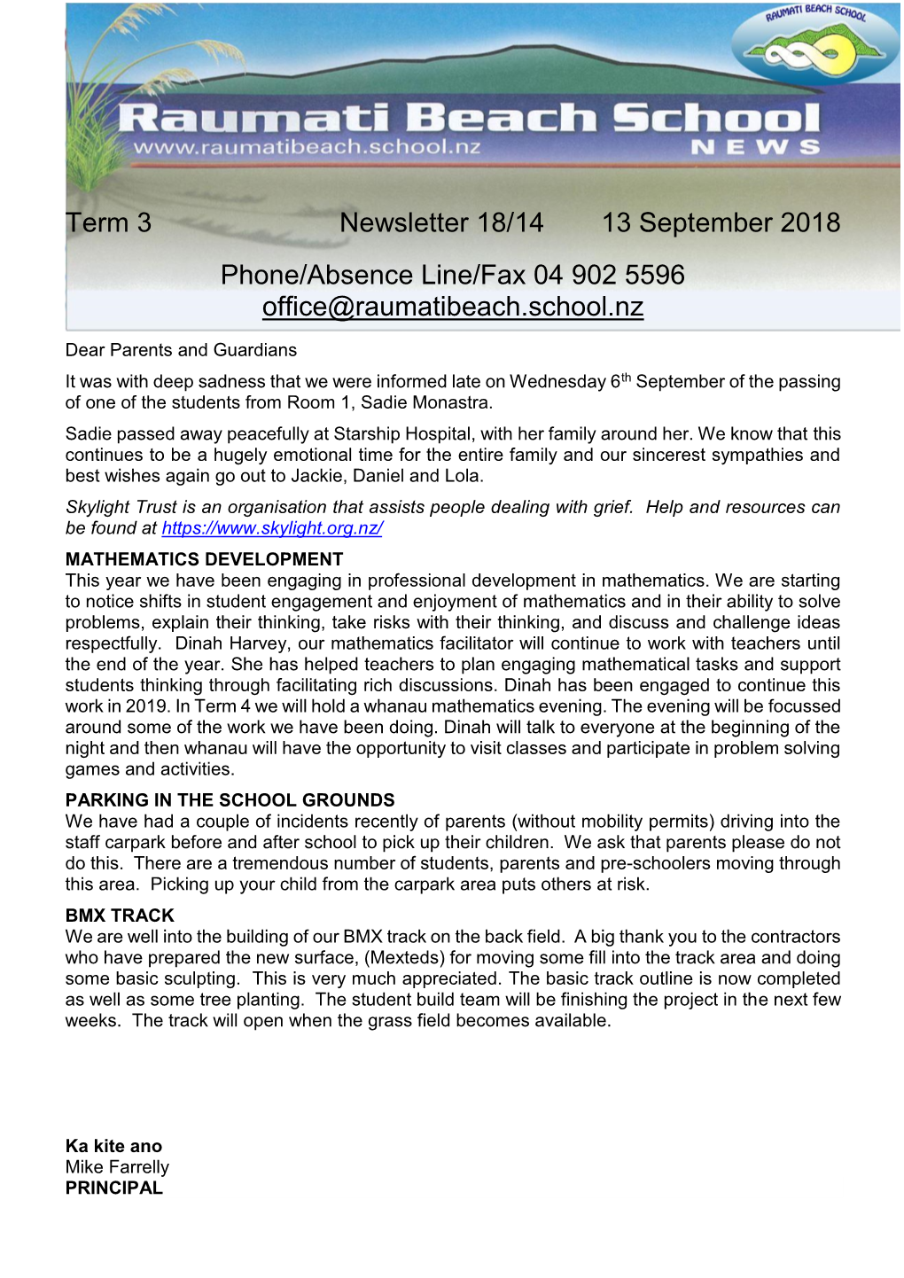 Term 3 Newsletter 18/14 13 September 2018 Phone/Absence