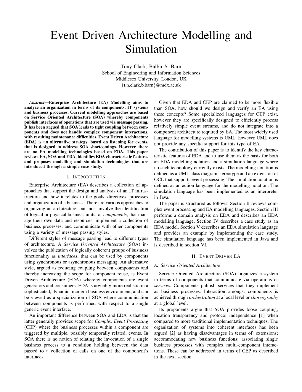 Event Driven Architecture Modelling and Simulation