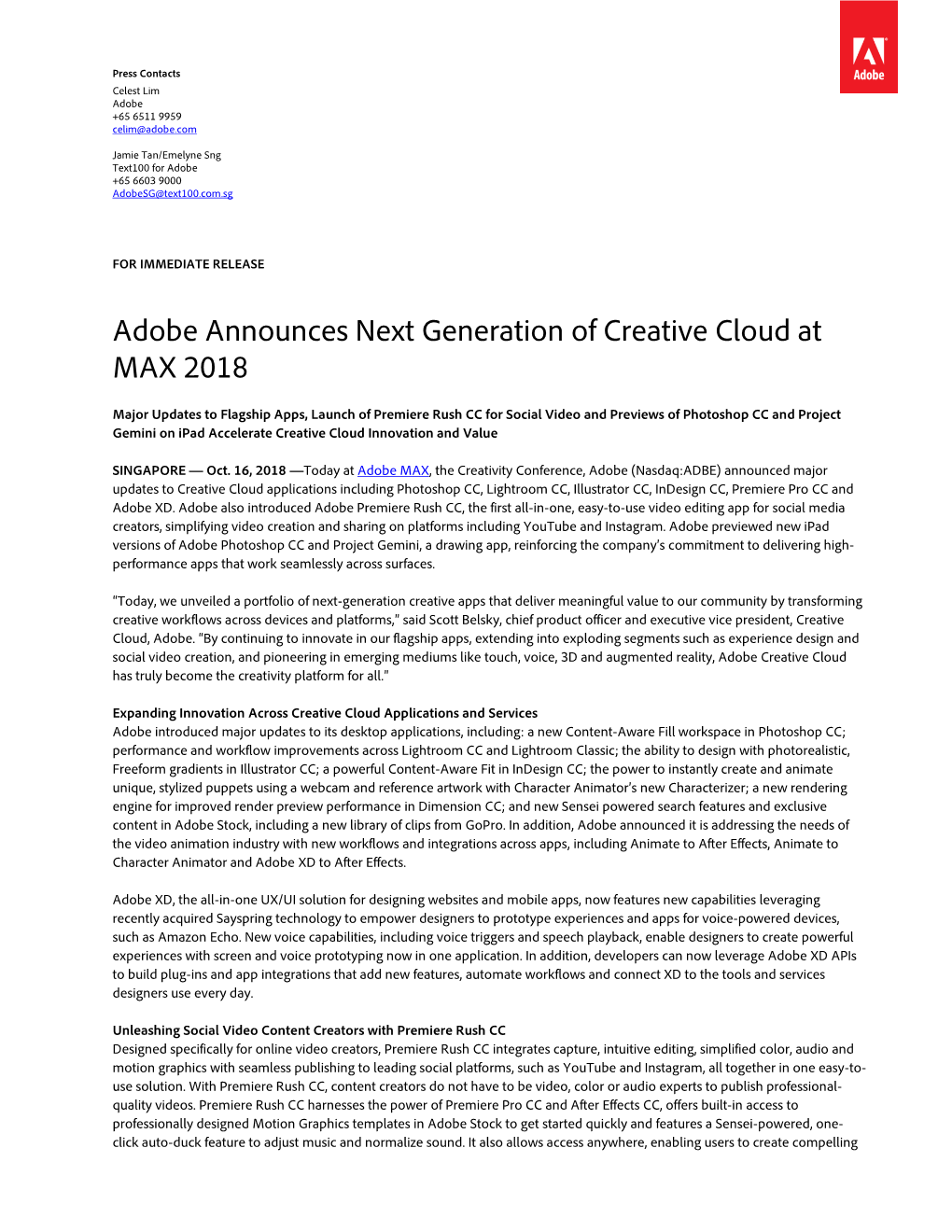 Adobe Announces Next Generation of Creative Cloud at MAX 2018