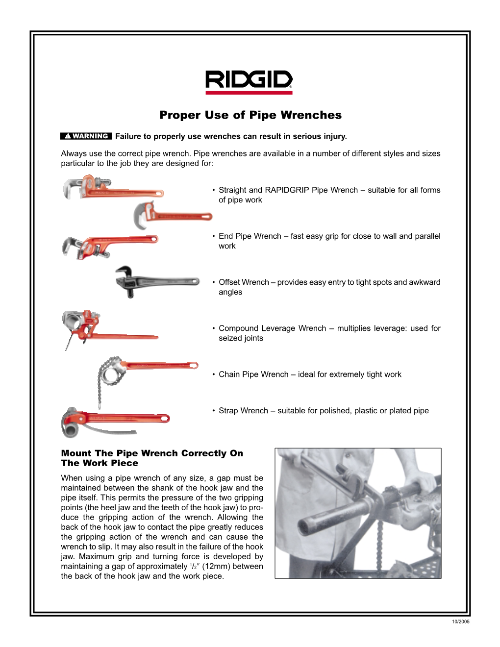 Proper Use of Pipe Wrenches