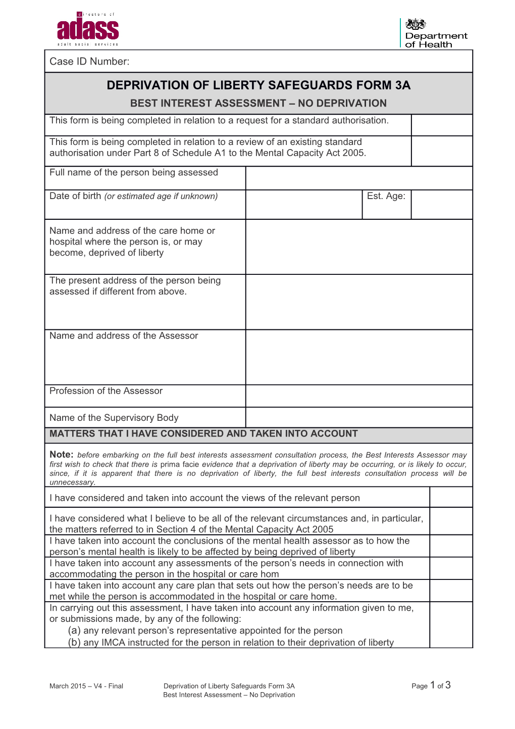 March 2015 V4 - Final Deprivation of Liberty Safeguards Form 3A Page 2 of 3