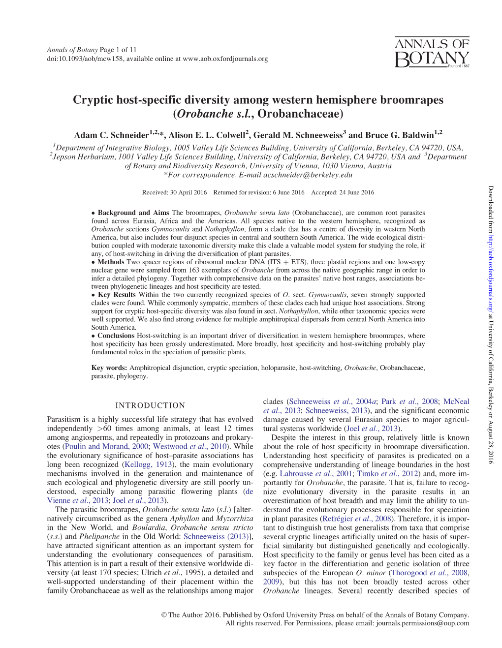 Cryptic Host-Specific Diversity Among Western Hemisphere Broomrapes (Orobanche S.L., Orobanchaceae)