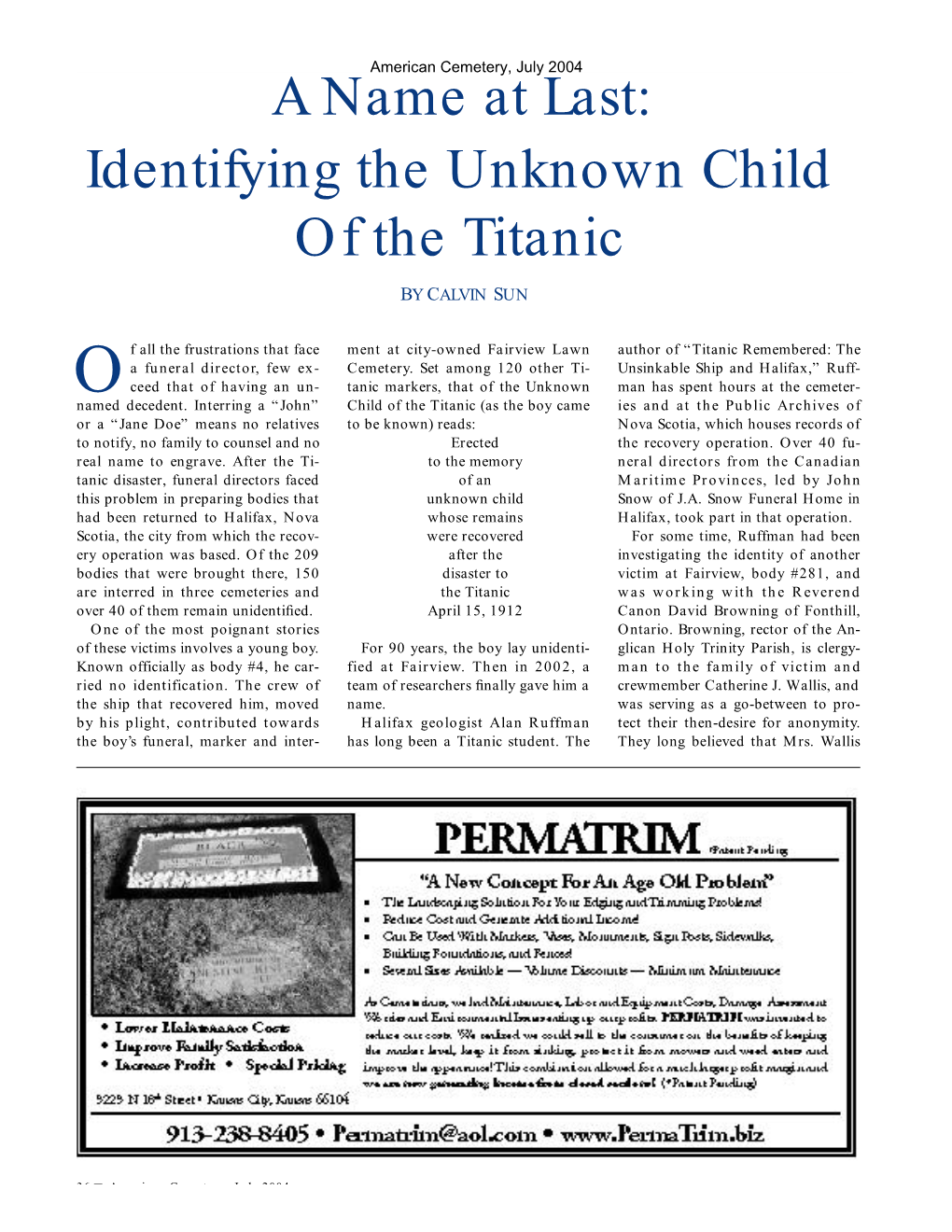 A Name at Last: Identifying the Unknown Child of the Titanic