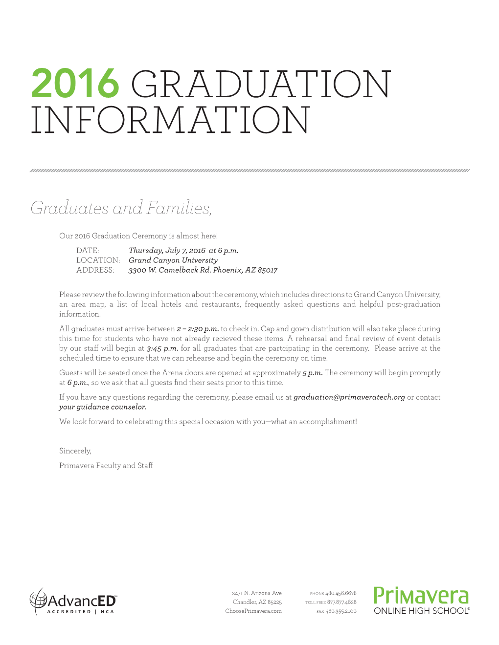 2016 Graduation Information