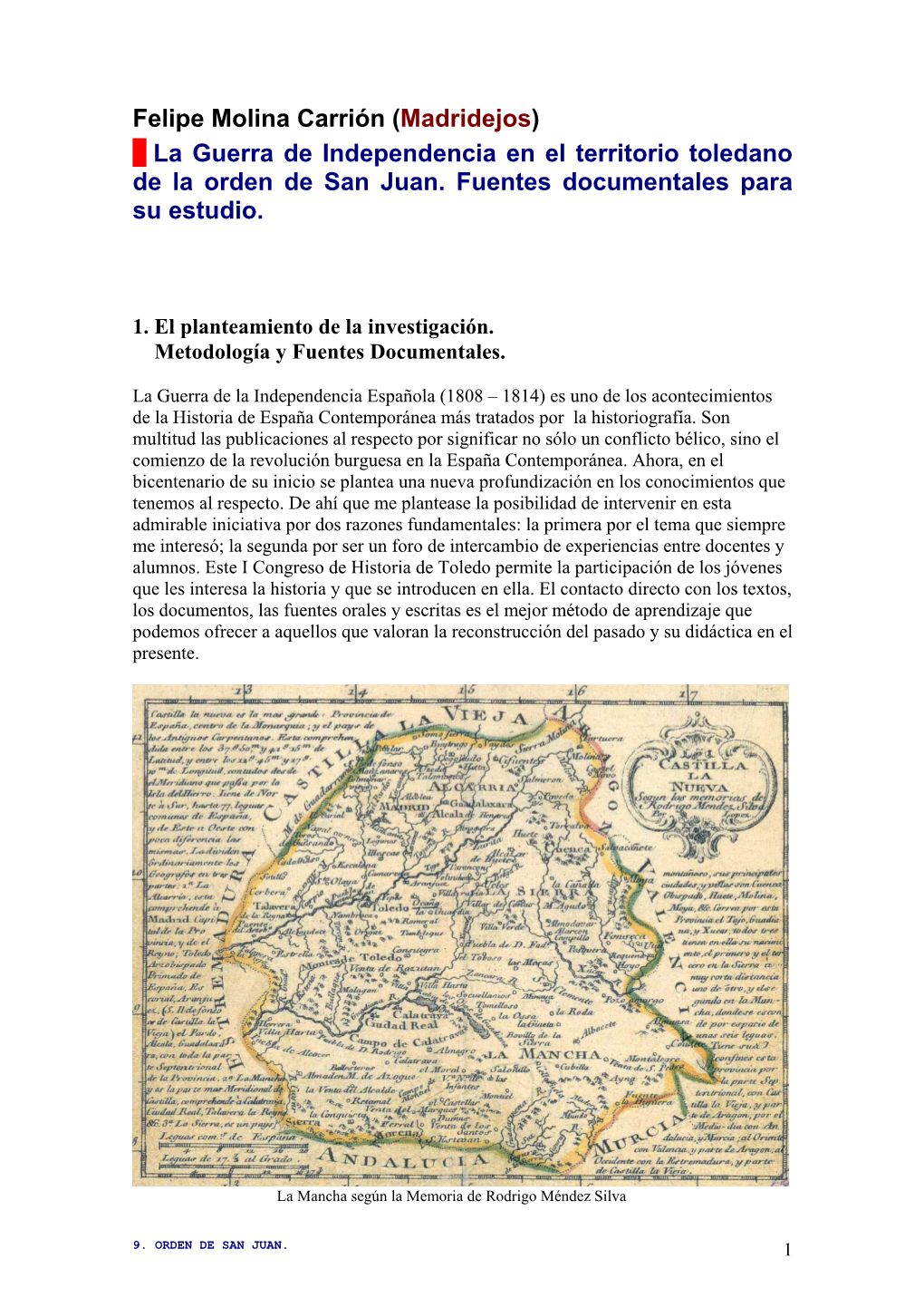 Felipe Molina Carrión (Madridejos) La Guerra De Independencia En El Territorio Toledano De La Orden De San Juan