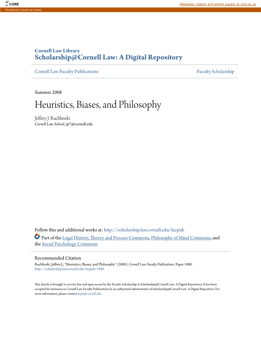 Heuristics, Biases, and Philosophy Jeffrey J