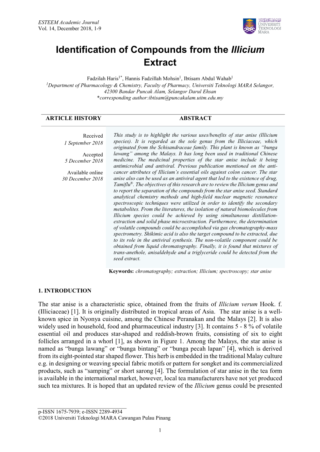 Identification of Compounds from the Illicium Extract