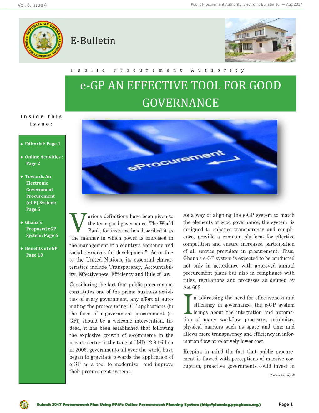 E-GP an EFFECTIVE TOOL for GOOD GOVERNANCE Inside This I S S U E