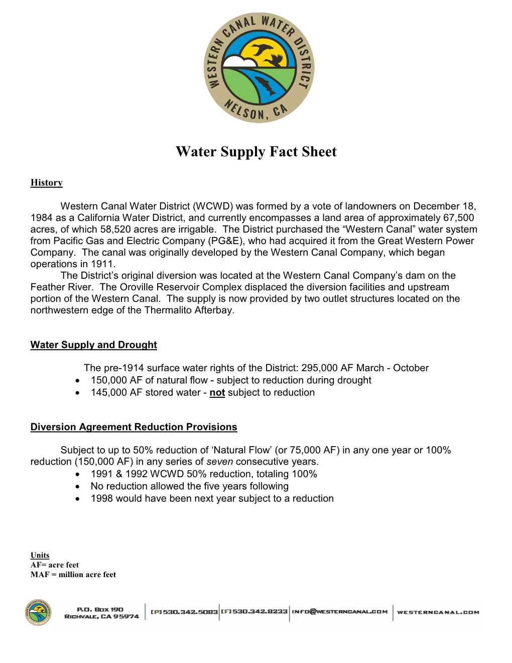 Water Supply Fact Sheet