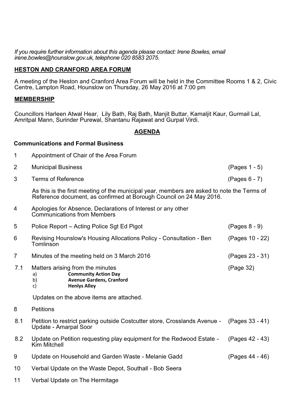 (Public Pack)Agenda Document for Heston and Cranford Area Forum