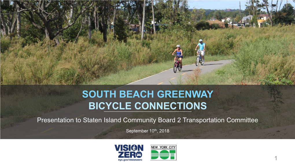 SOUTH BEACH GREENWAY BICYCLE CONNECTIONS Presentation to Staten Island Community Board 2 Transportation Committee