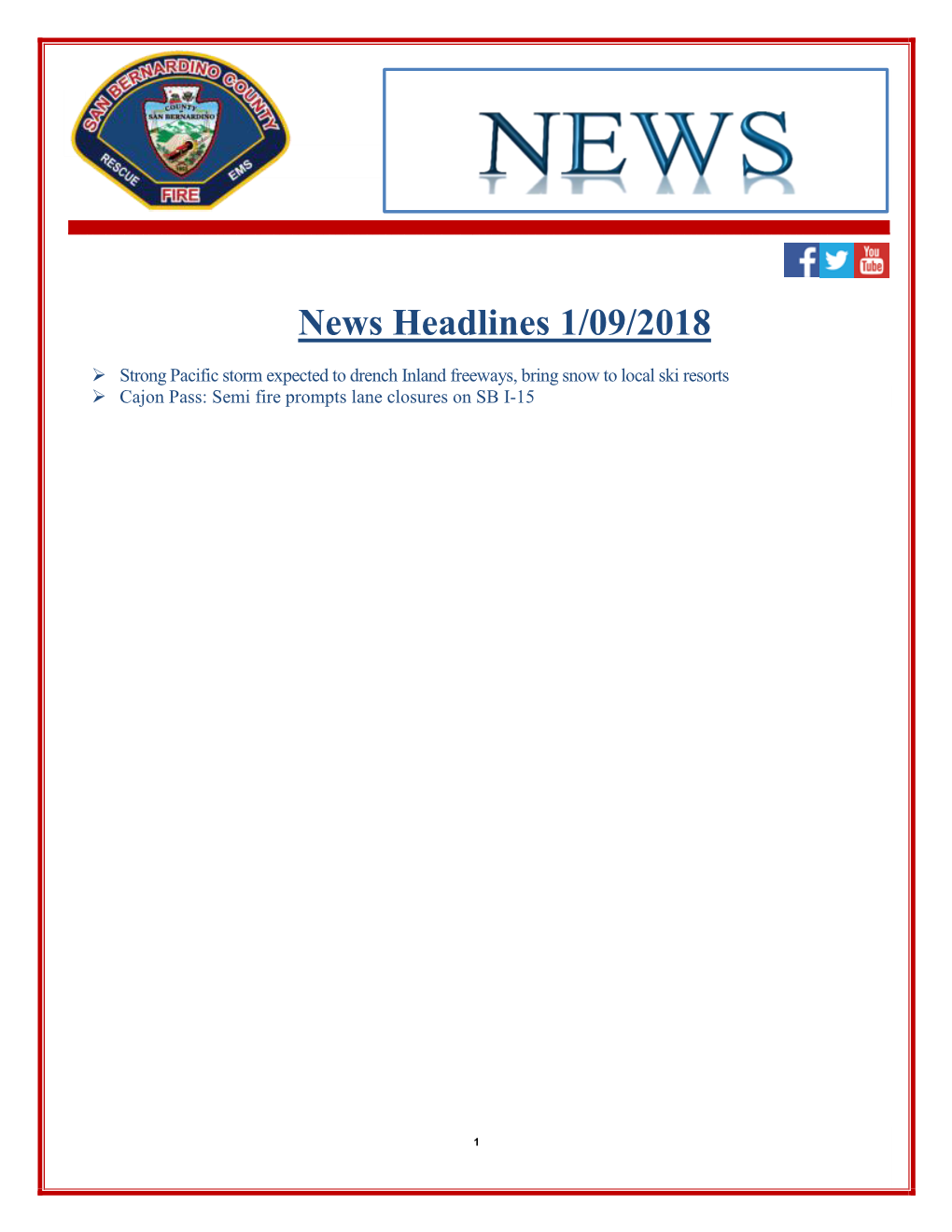 News Headlines 1/09/2018