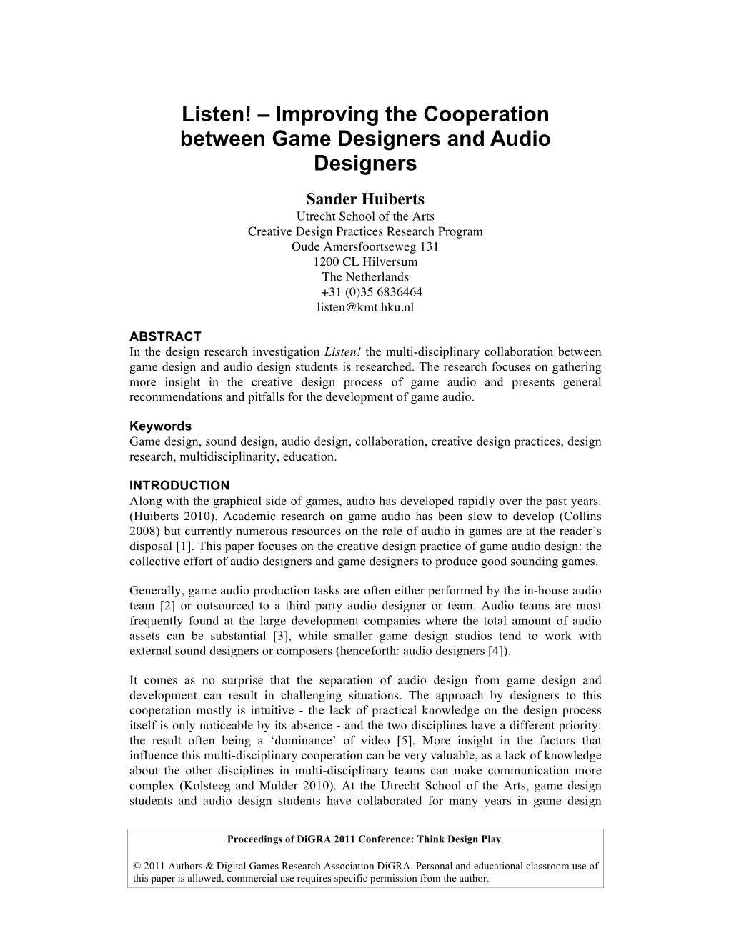 Improving the Cooperation Between Game Designers and Audio Designers