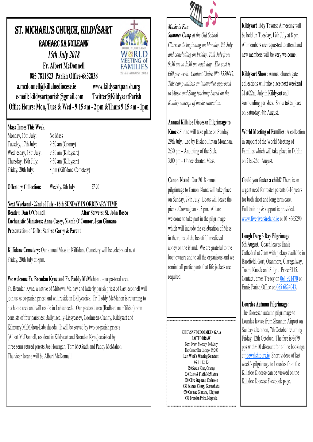 Kildysart Parish Newsletter 15 July 2018