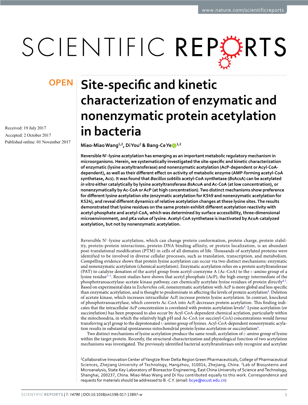 Site-Specific and Kinetic Characterization of Enzymatic And