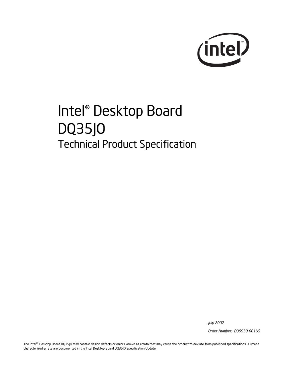 Intel® Desktop Board DQ35JO Technical Product Specification