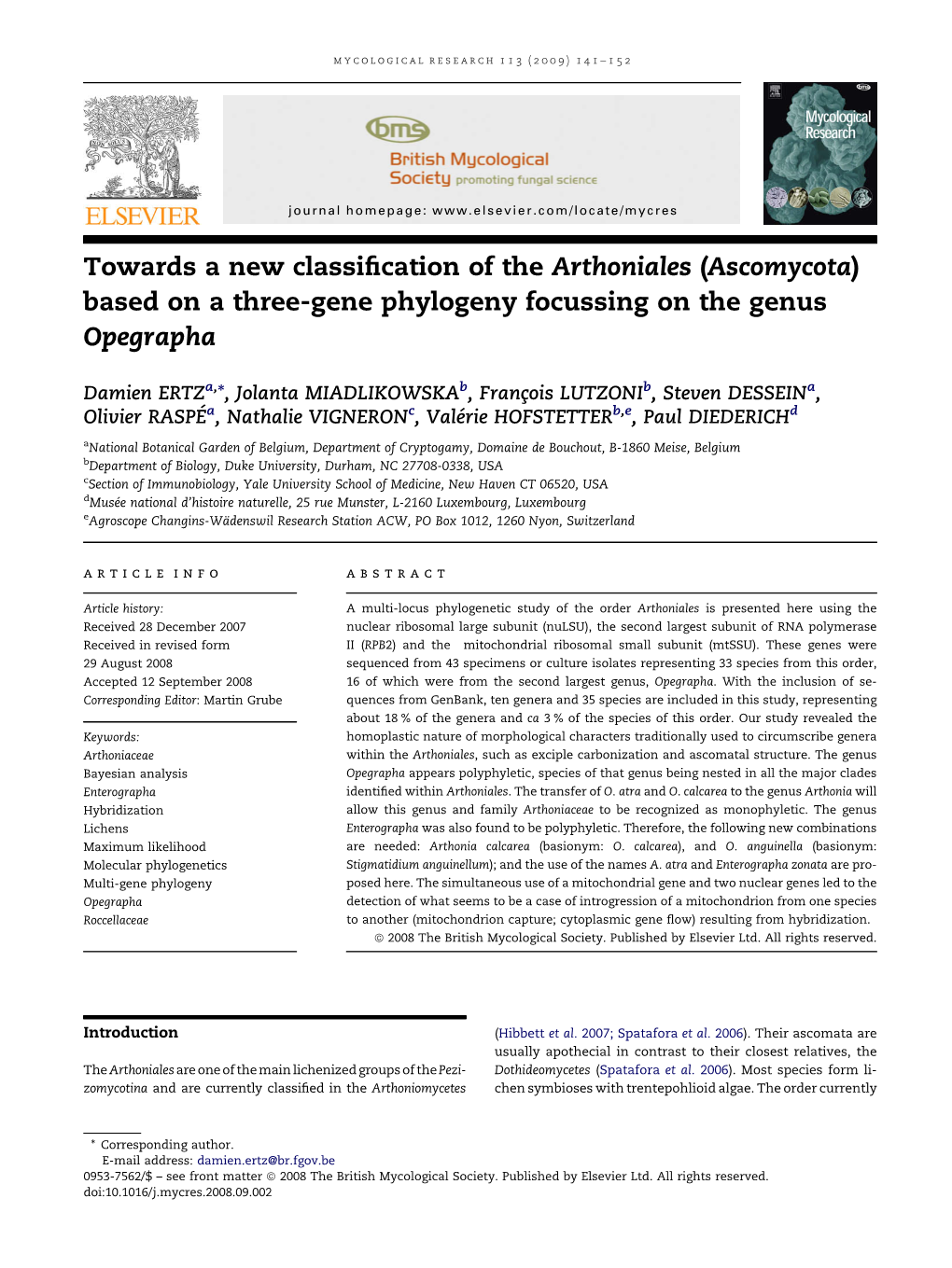 Based on a Three-Gene Phylogeny Focussing on the Genus Opegrapha