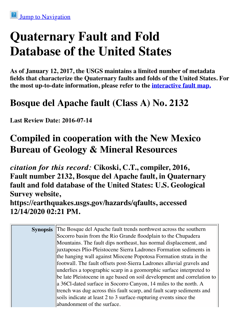 Quaternary Fault and Fold Database of the United States