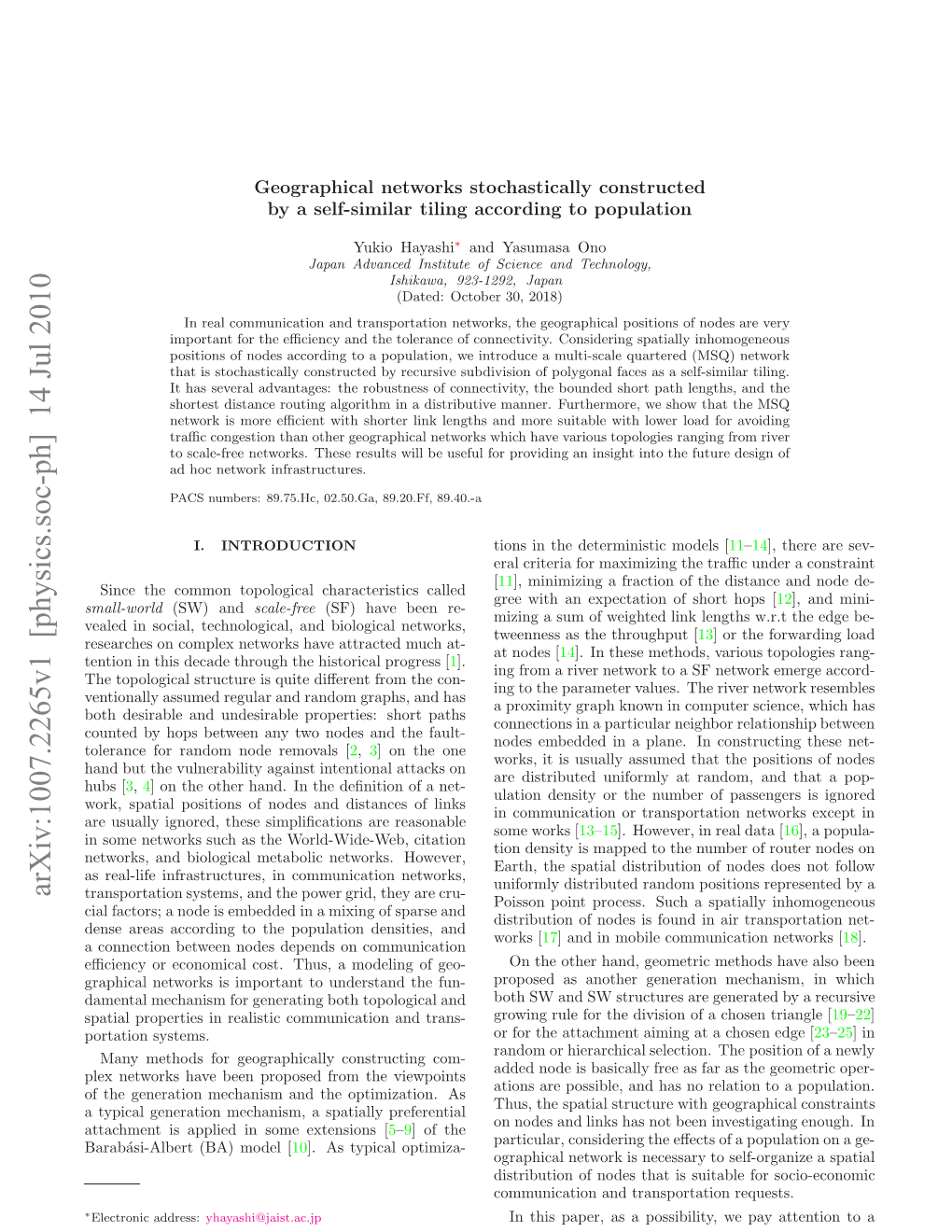 Geographical Networks Stochastically Constructed by a Self-Similar Tiling