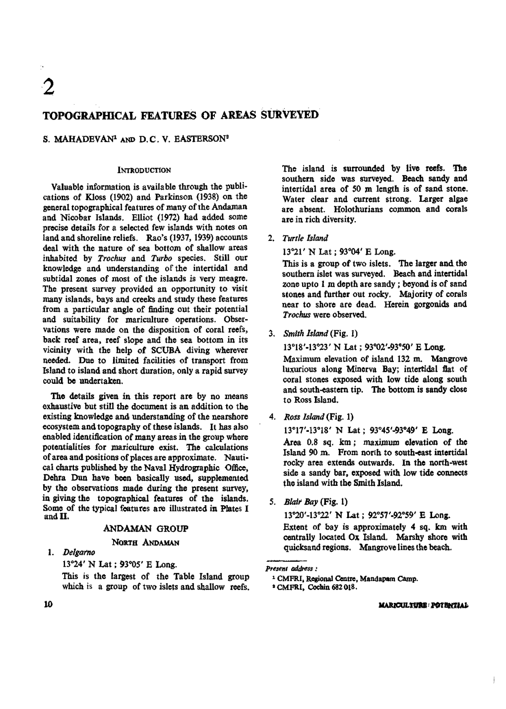 Topographical Features of Areas Surveyed