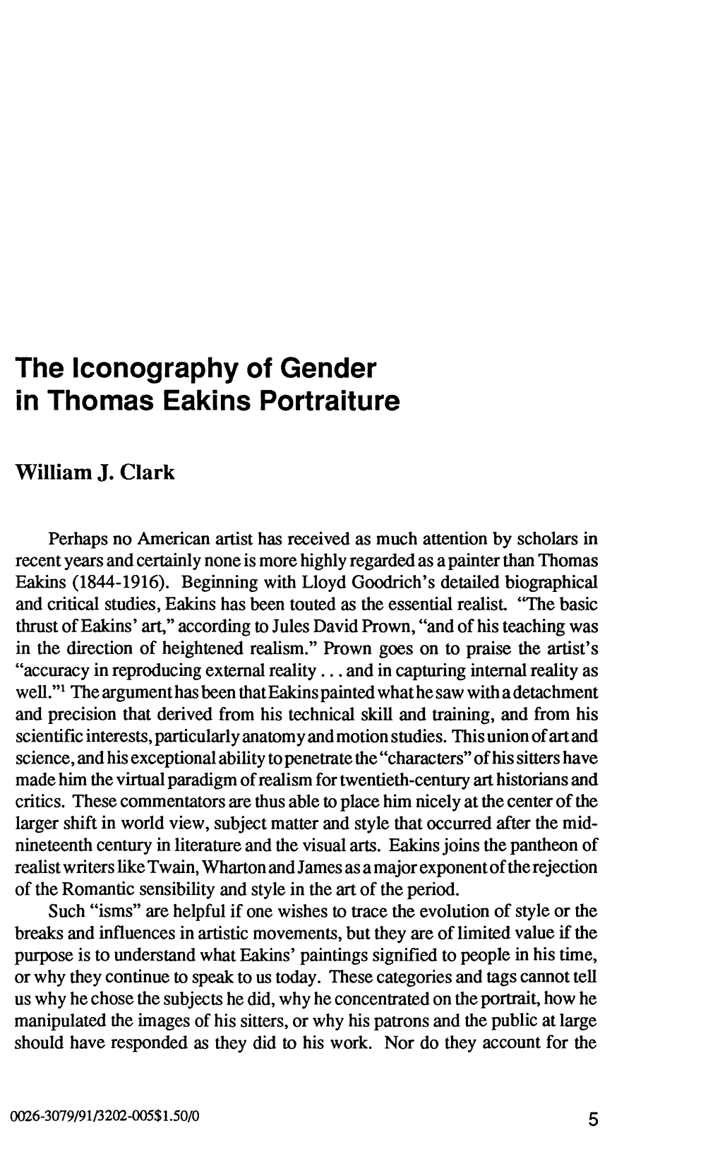 The Iconography of Gender in Thomas Eakins Portraiture