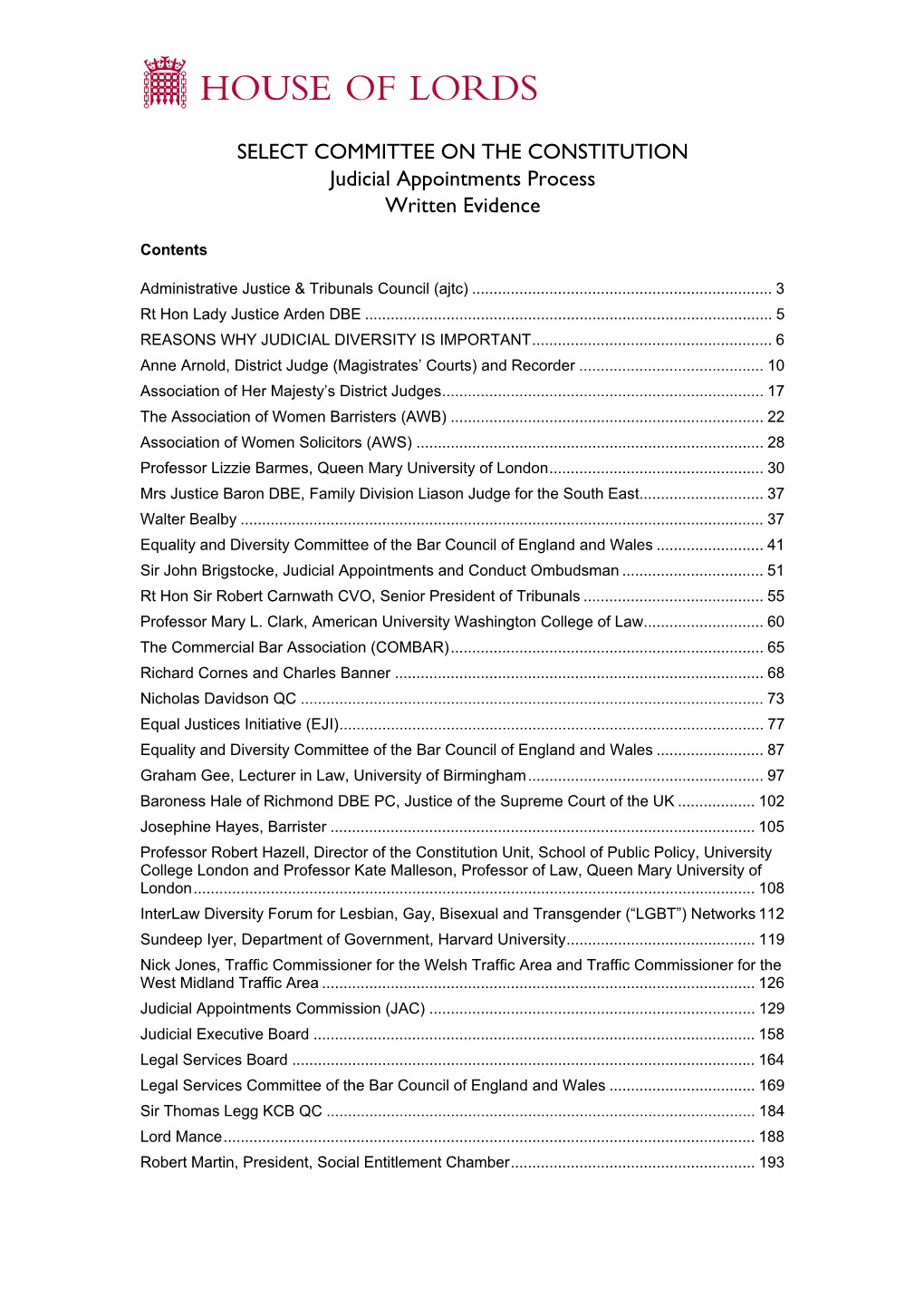 Judicial Appointments Process Written Evidence