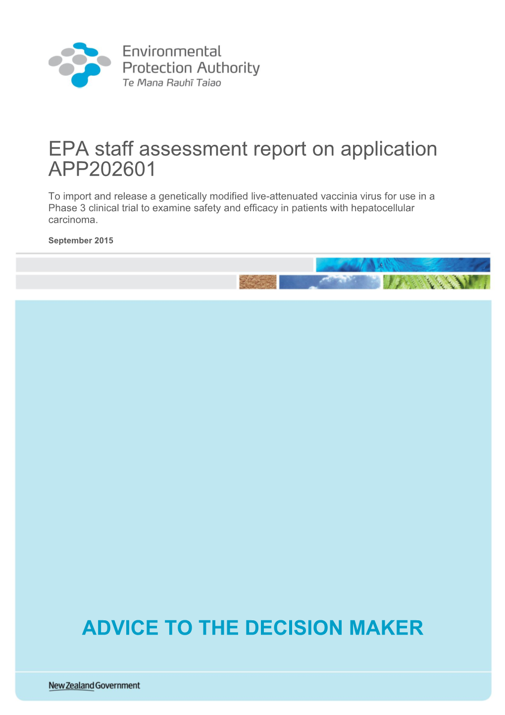 EPA Staff Assessment Report on Application APP202601