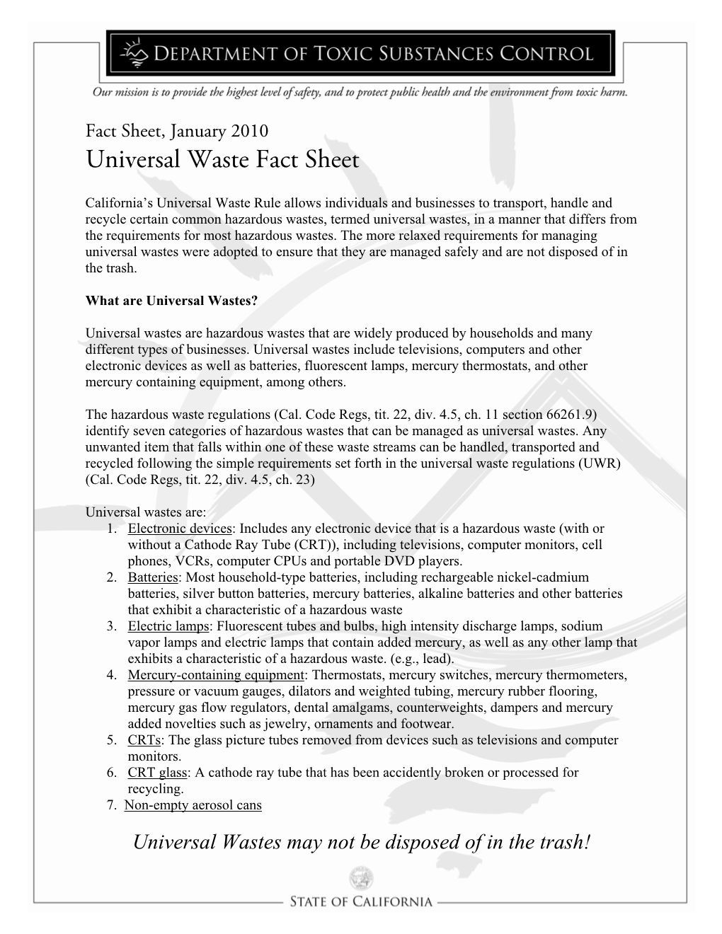 DTSC Universal Waste Fact Sheet