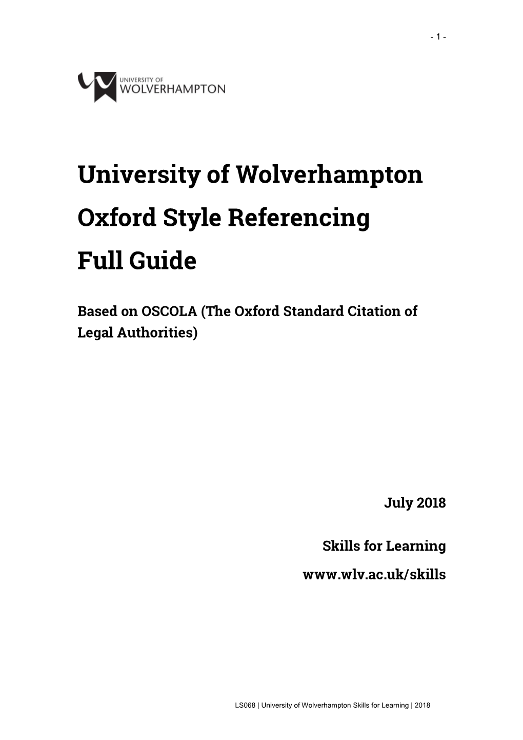 University of Wolverhampton Oxford Style Referencing Full Guide